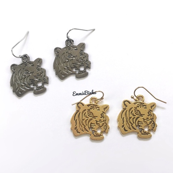 New Golden Etched Tiger Earrings | Auburn Tigers | LSU | Clemson Mascot Football - Picture 13 of 16